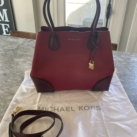Michael Kors Burgundy Pebbled Leather Satchel with Gold Hardware - Picture 1 of 7